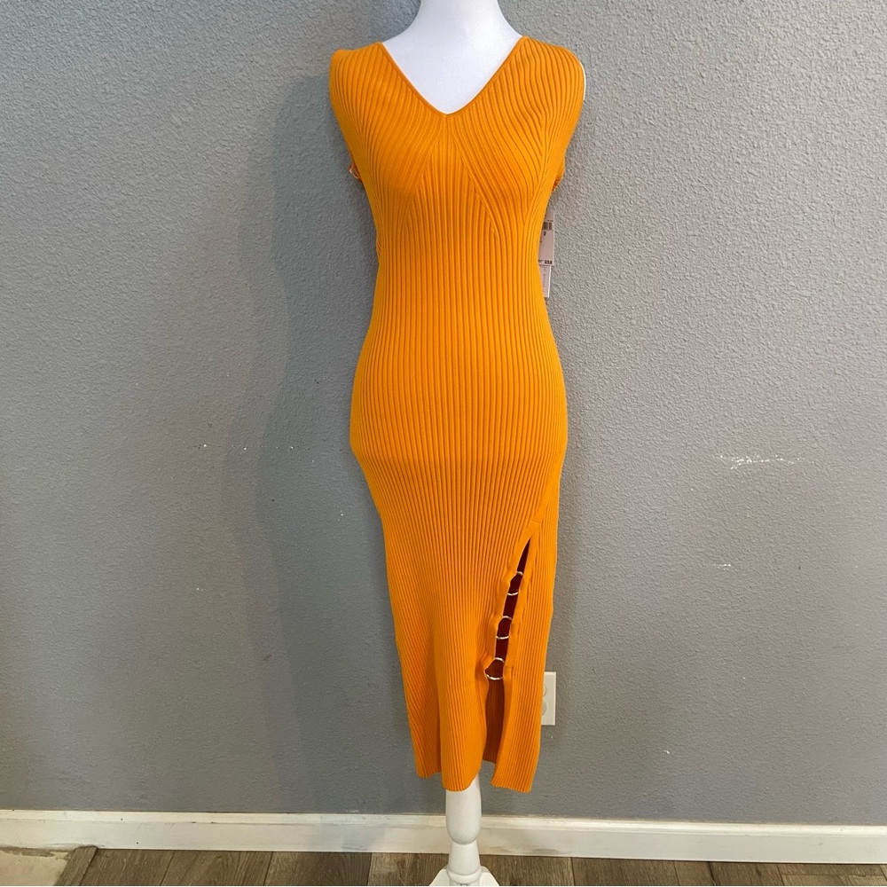 House of Harlow 1960 Vibrant Orange Ribbed Midi Dress
